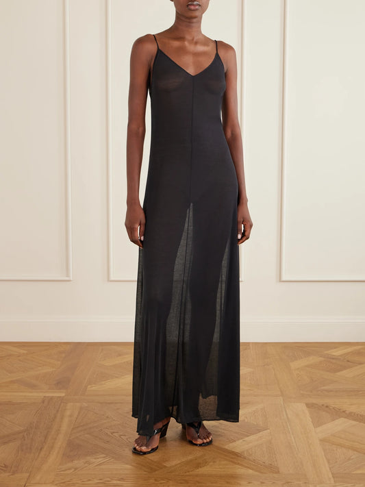 Image of Dresses. Product name - Evia Cotton-gauze Maxi Dress in Black colour by brand - Ruohan