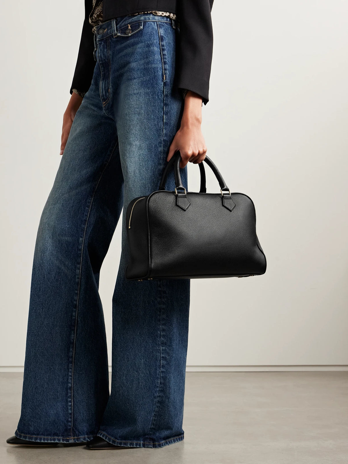 Image of Bags. Product name - Jaclyn Textured-leather Tote in Black colour by brand - Nili Lotan