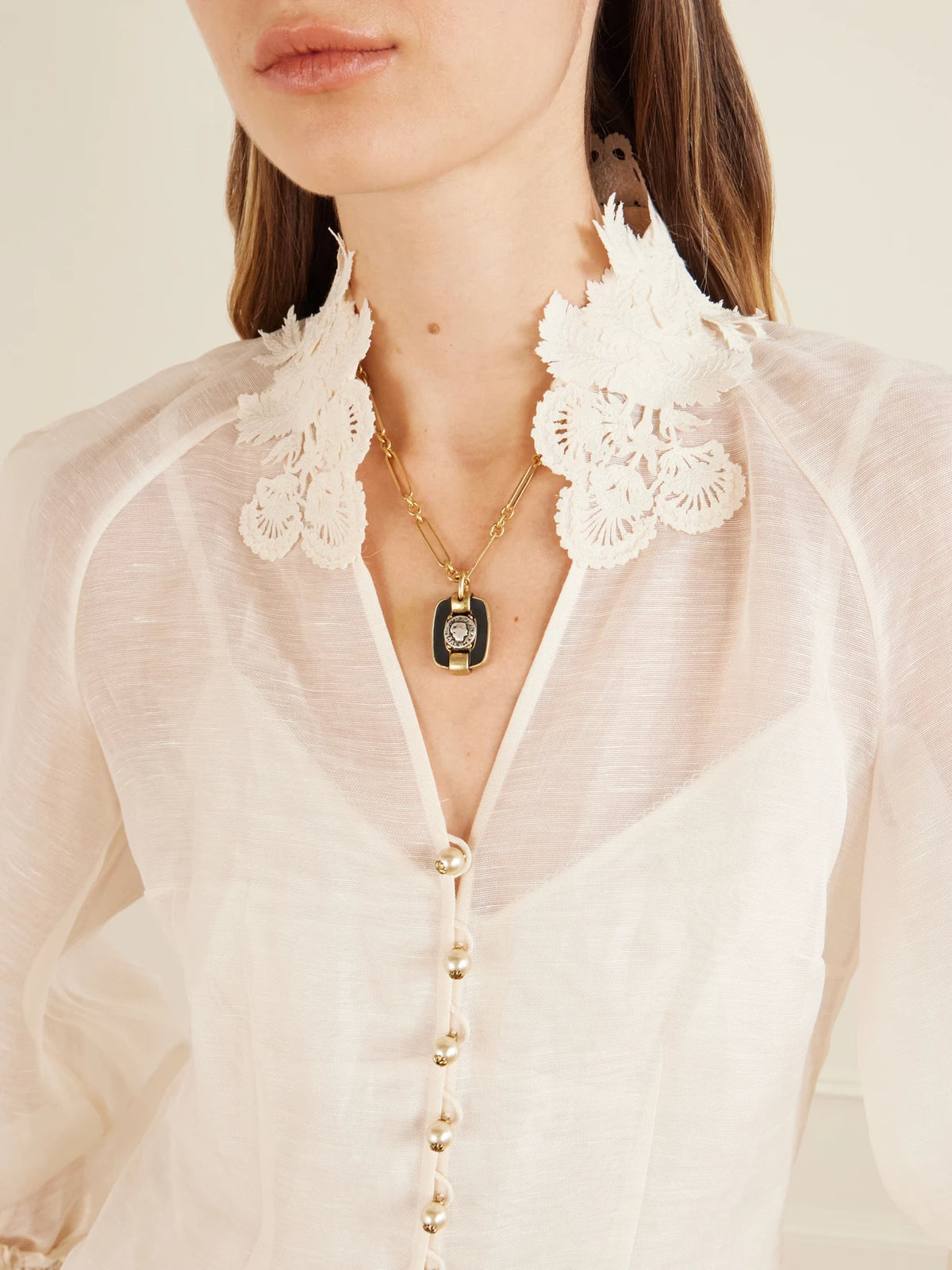 Image of Necklaces. Product name - Figura M Gold-plated Enamel Necklace in Multi colour by brand - MAISON MAYLE