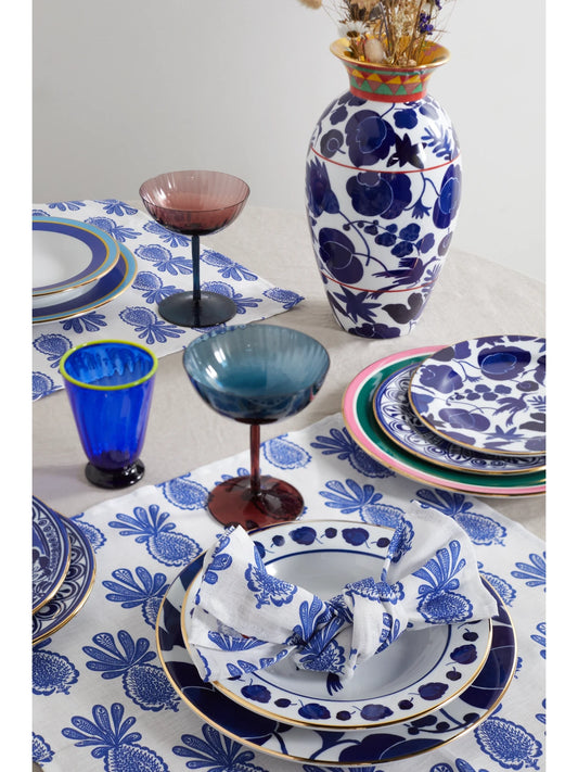 Image of Tableware. Product name - Set Of Six Printed Linen Napkins in Blue colour by brand - La DoubleJ