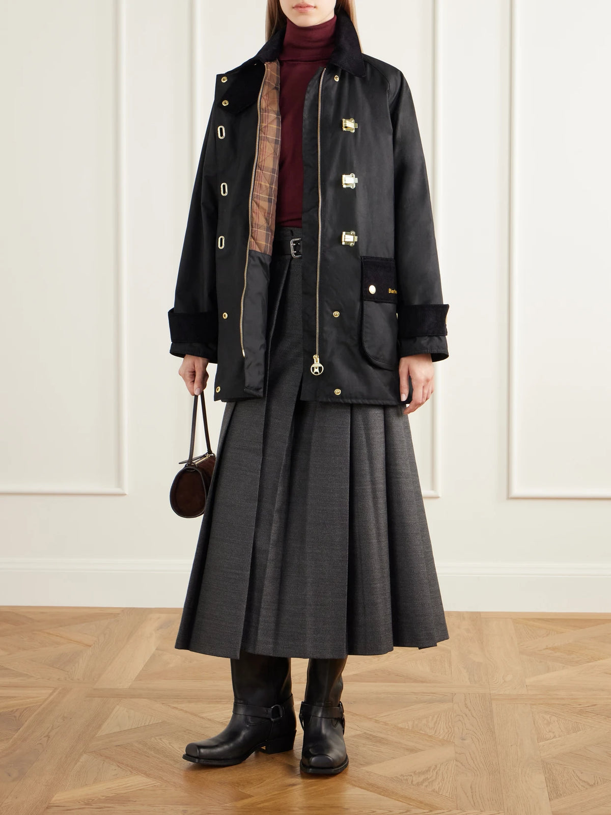 Image of Coats & Jackets. Product name - Felton Corduroy-trimmed Waxed Cotton-canvas Jacket in Black, Dark brown colour by brand - Barbour