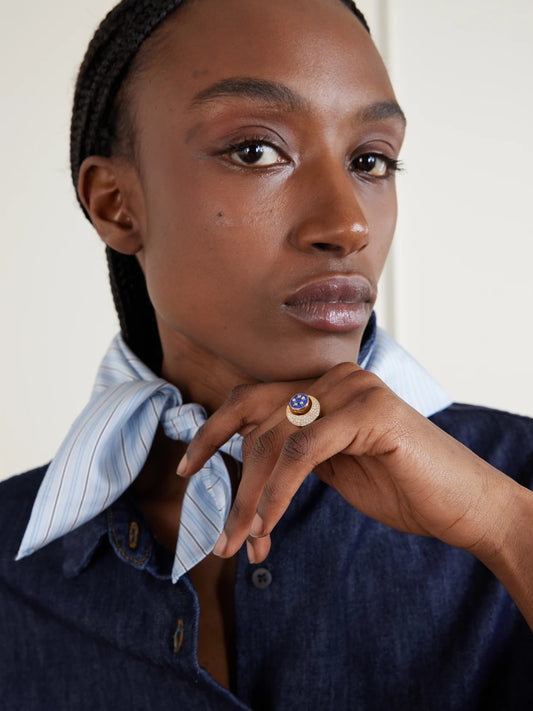 Image of Rings. Product name - Celestial 14-karat Gold, Lapis Lazuli And Diamond Ring in Multi colour by brand - Sydney Evan