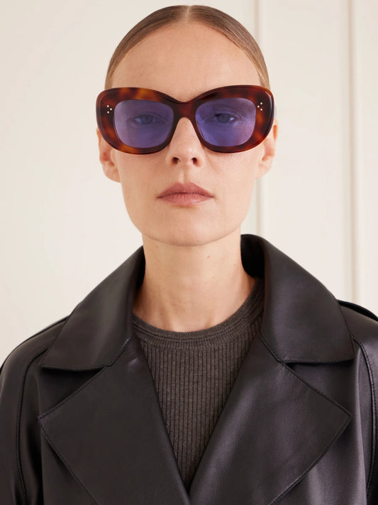 Image of Sunglasses. Product name - Diane Round-frame Acetate Sunglasses in Tortoiseshell, Black colour by brand - CELINE Eyewear