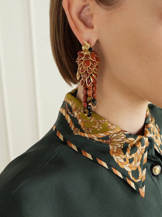 Image of Earrings. Product name - Plume Gold-plated And Enamel Earrings in Multi colour by brand - Zimmermann