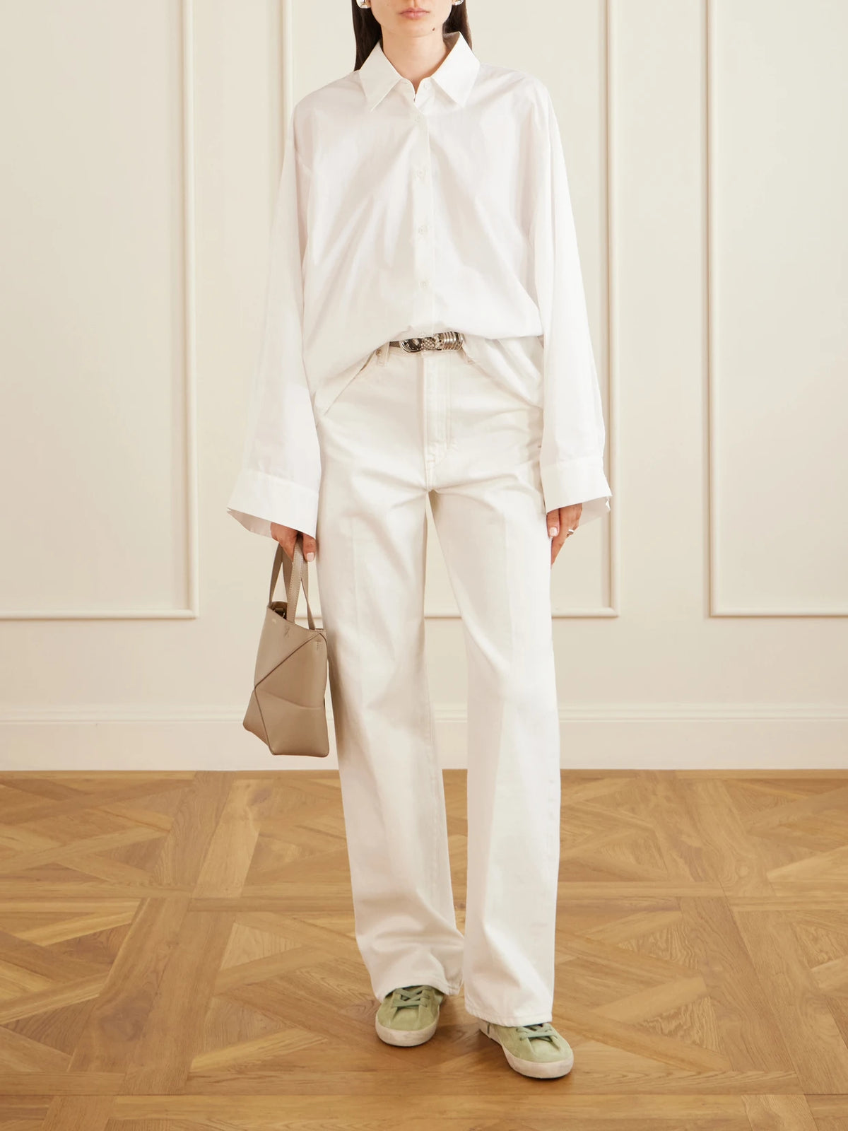 Image of Sneakers. Product name - Super-star Leather-trimmed Suede Sneakers in Mint colour by brand - Golden Goose