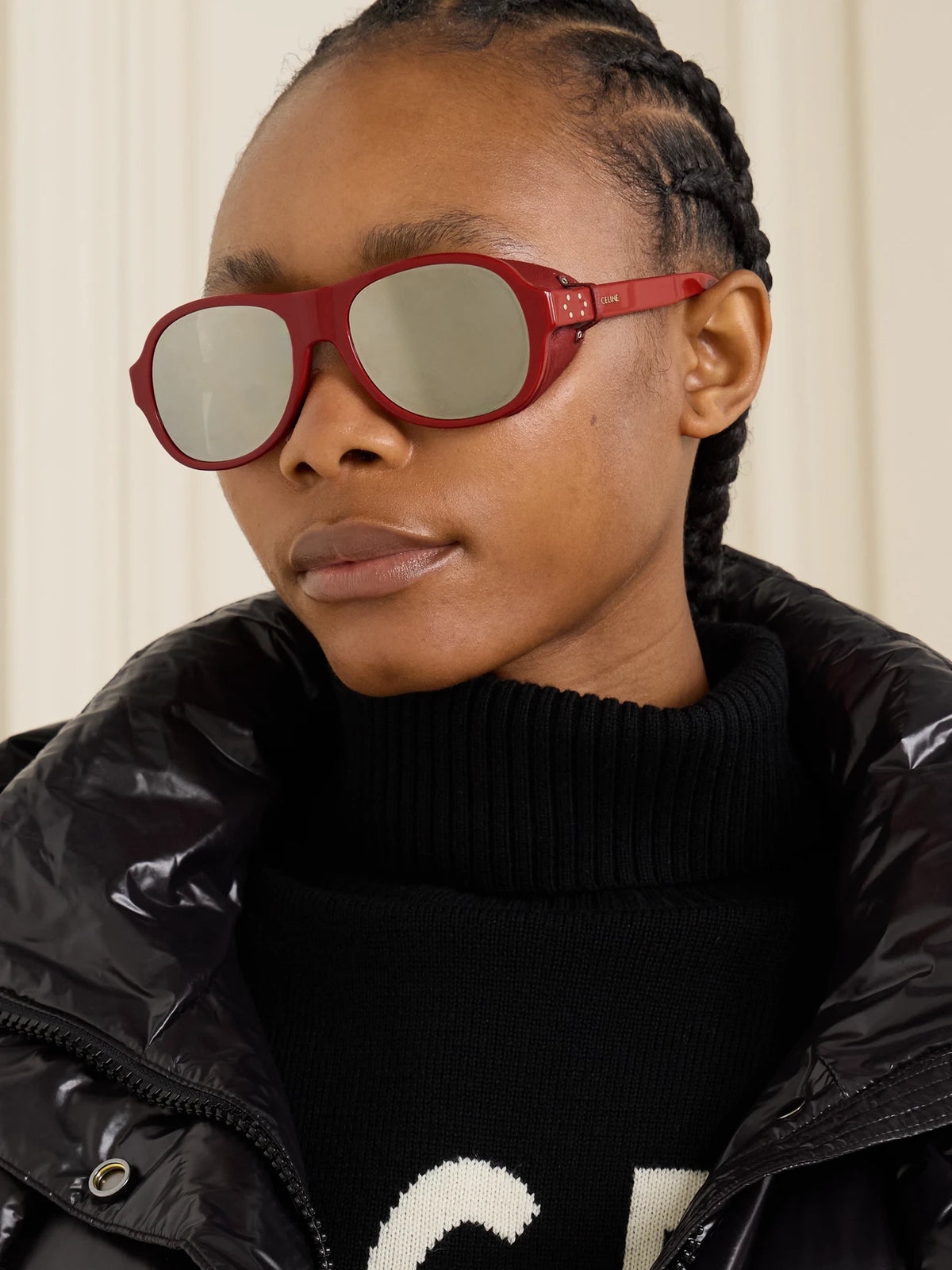 Image of Sunglasses. Product name - Aviator-style Acetate And Leather Sunglasses in Red colour by brand - CELINE Eyewear