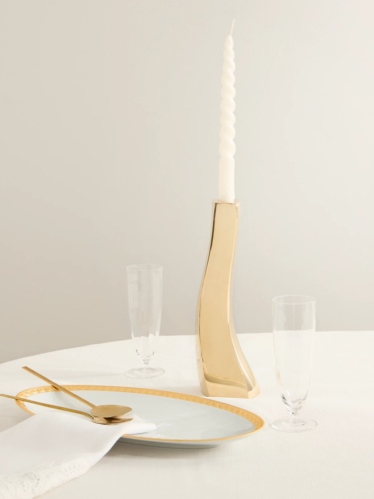 Image of Tableware. Product name - Neptune Small Gold-plated Porcelain Platter in White colour by brand - L'Objet