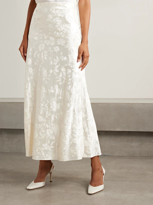 Desi Painted Silk And Wool-blend Satin Maxi Skirt