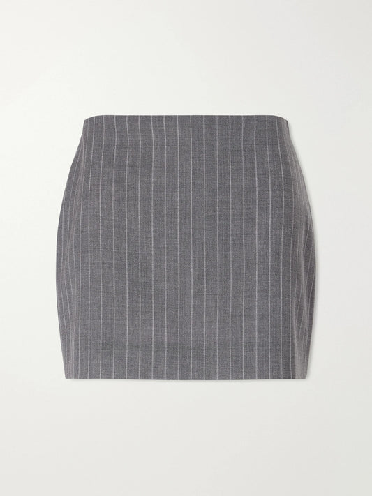 Image of a model wearing Skirts. Product name - Striped Wool Mini Skirt in Dark gray colour by brand - Valentino Garavani