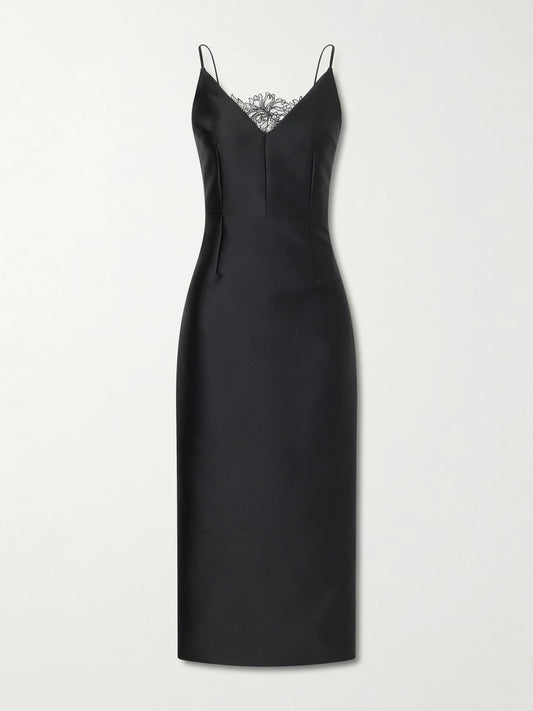 + Manolo Blahnik Libera Lace-trimmed Cady Midi Dress