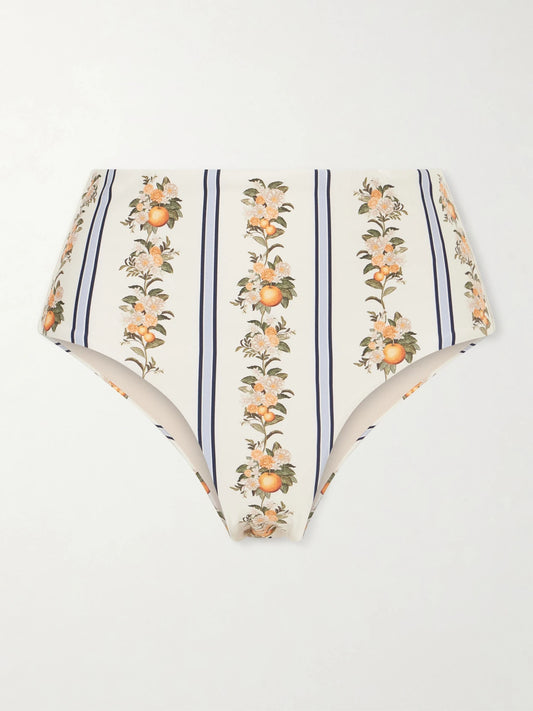 Image of Swimwear. Product name - Magenta Valle Printed Stretch Recycled Bikini Briefs in White colour by brand - Agua by Agua Bendita