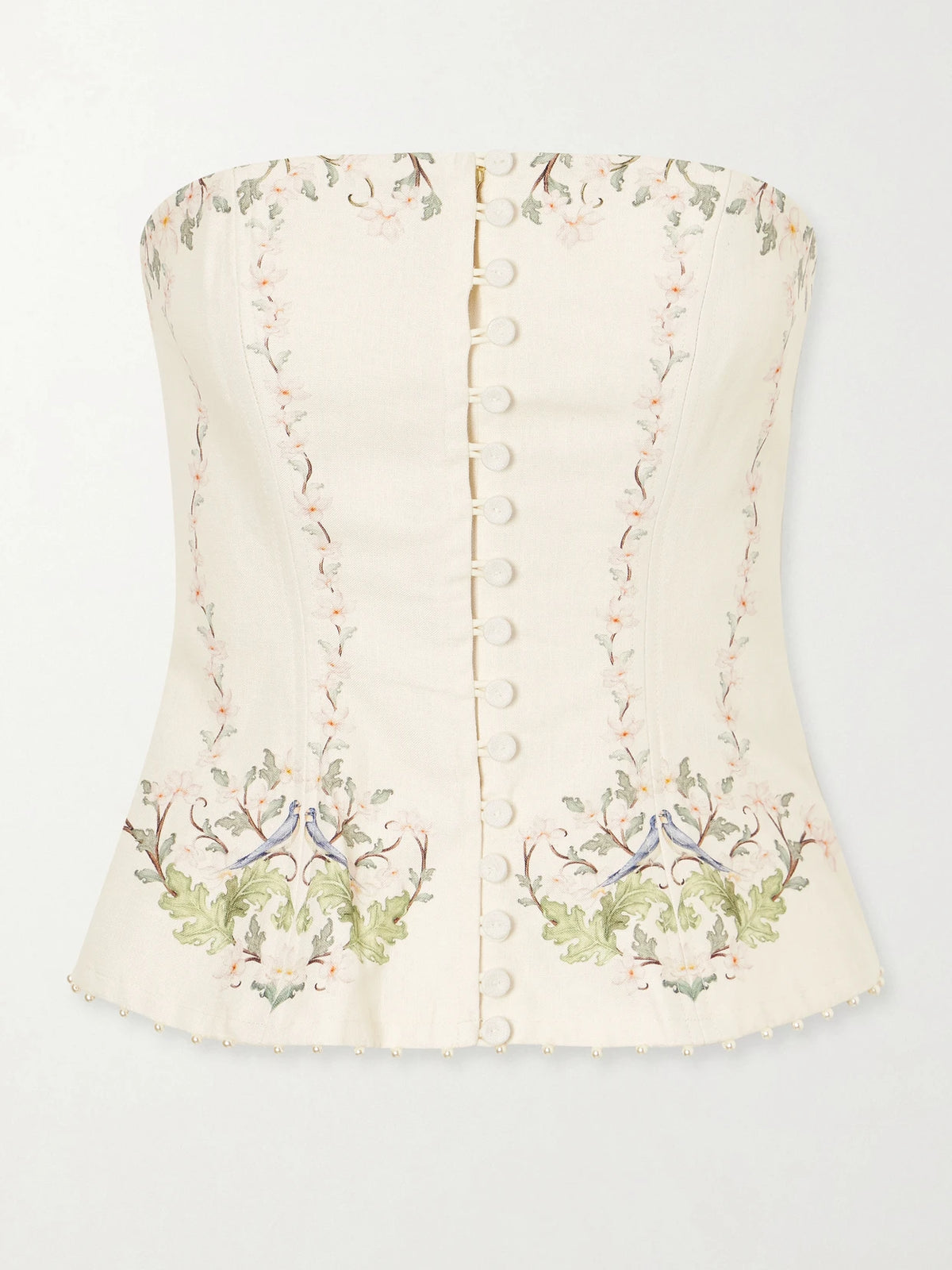 Agua by Agua Bendita Tota Anhelo Embellished Floral-printed Linen Corset Top