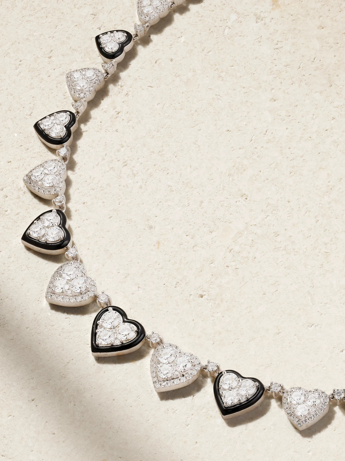Heart 18-karat White Gold, Diamond And Enamel Choker