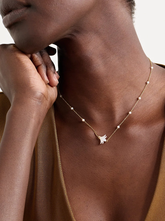 Image of Necklaces. Product name - Psychedeliah Small 18-karat Gold, Diamond And Mother-of-pearl Necklace in White colour by brand - L'Atelier Nawbar