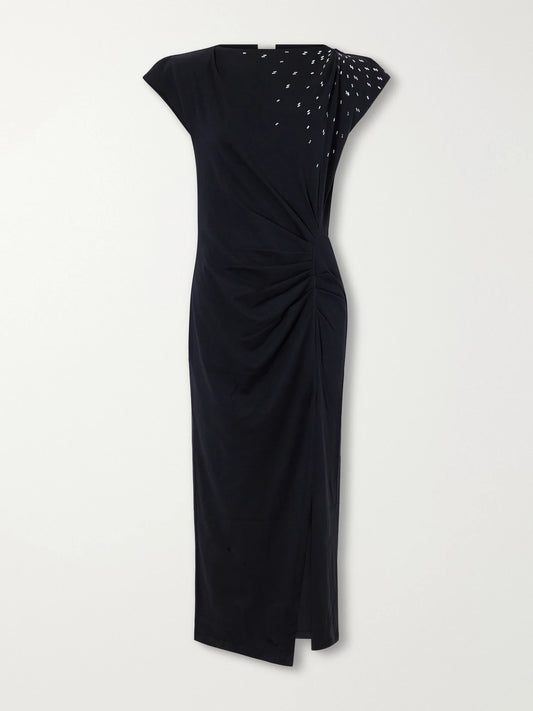 ISABEL MARANT Nadela Gathered Bead-embellished Cotton-jersey Maxi Dress