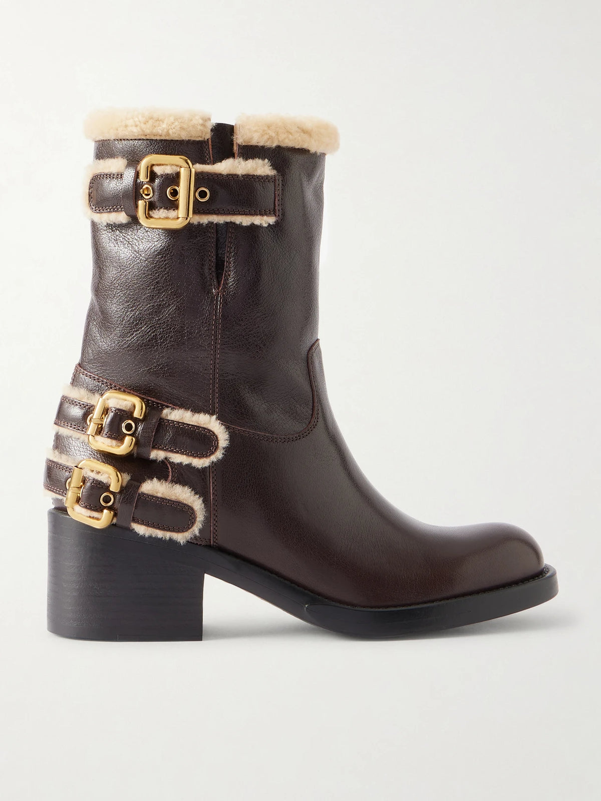 Dakota Buckled Shearling-trimmed Leather Ankle Boots