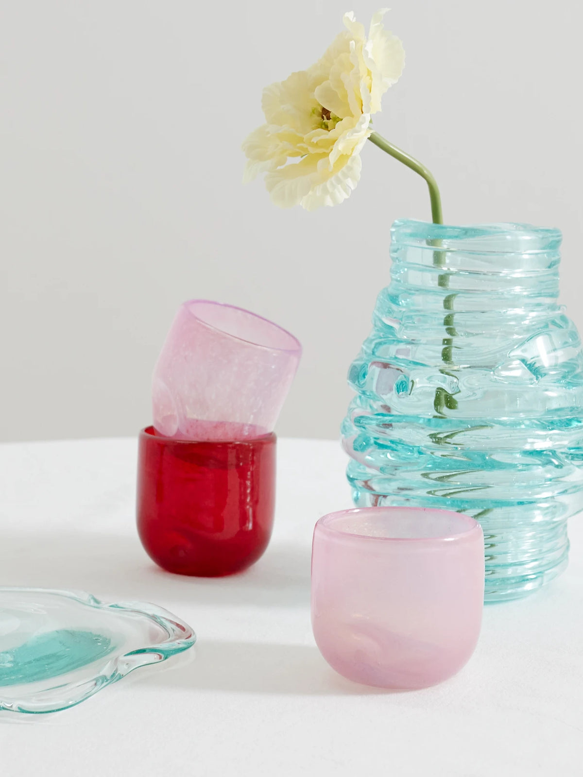 Image of Tableware. Product name - Thaw Set-of-two Recycled-glass Cups in Pink colour by brand - Completedworks