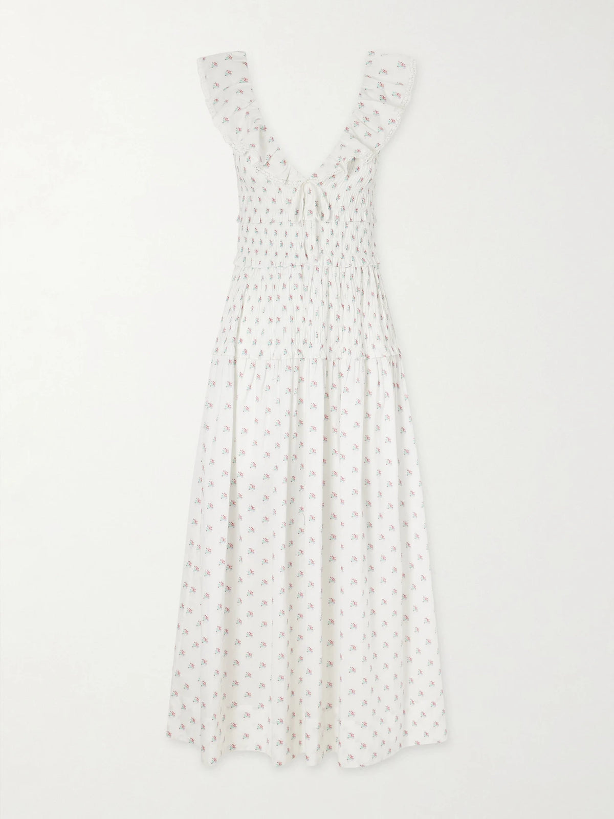 Sorina Tiered Embroidered Floral-print Organic Cotton Midi Dress