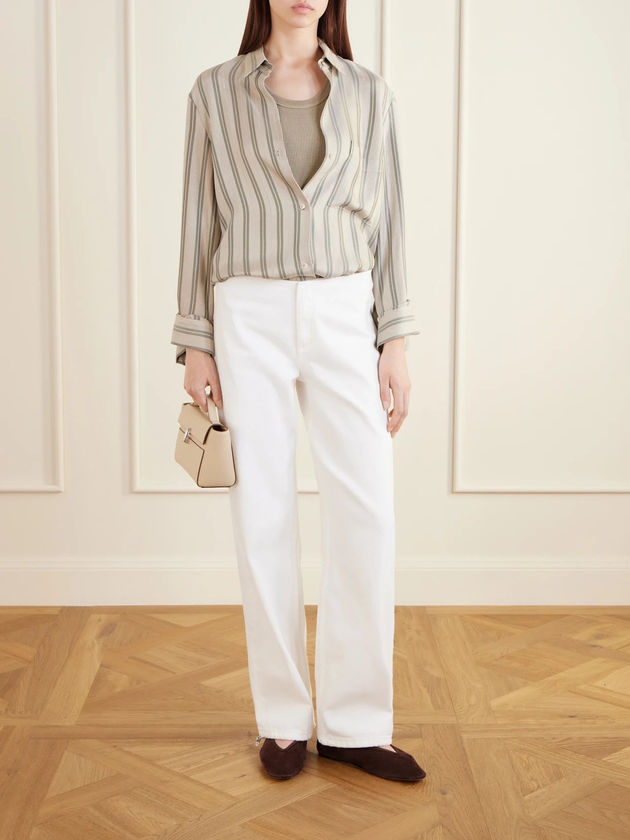 Image of Jeans. Product name - Sport Low-rise Wide-leg Jeans in White colour by brand - Still Here