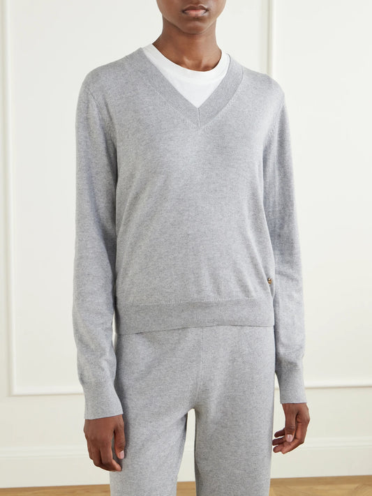 ÉTERNE Cotton And Cashmere-blend V-neck Sweater