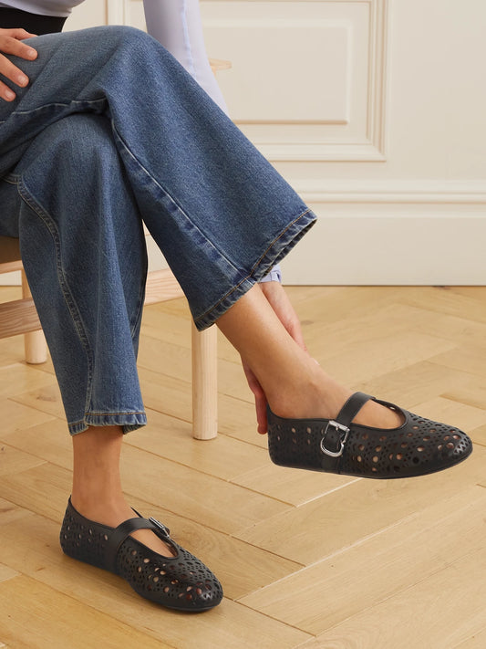 Perforated Leather Ballet Pumps
