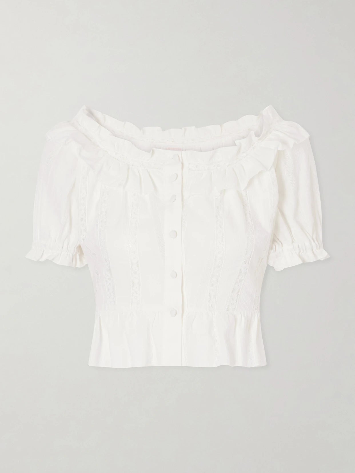 Terracina Ruffled Lace-trimmed Cotton-poplin Blouse