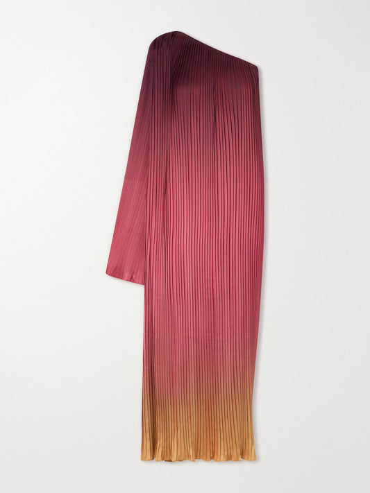 One-shoulder Pleated Satin Midi Dress