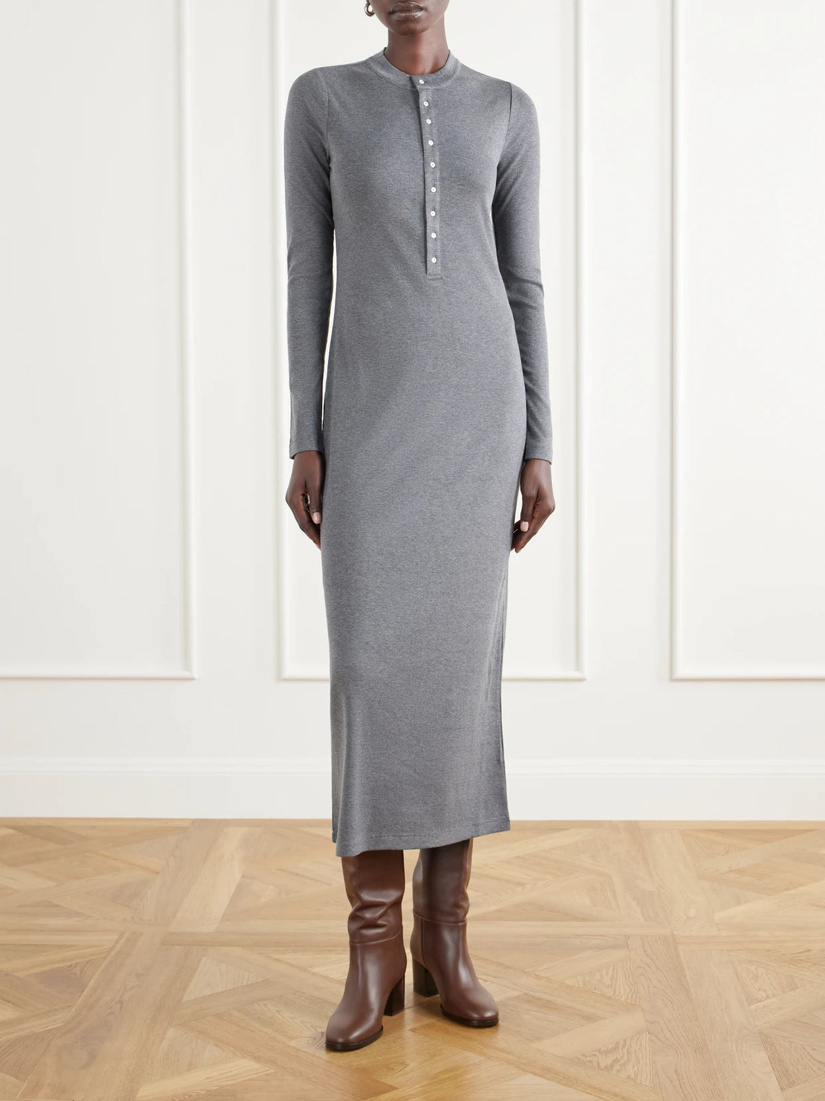Polo Ralph Lauren Ribbed Lyocell-blend Jersey Henley Midi Dress
