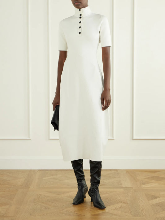 Image of Dresses. Product name - Mathilde Ribbed Stretch-jersey Midi Dress in White colour by brand - Proenza Schouler