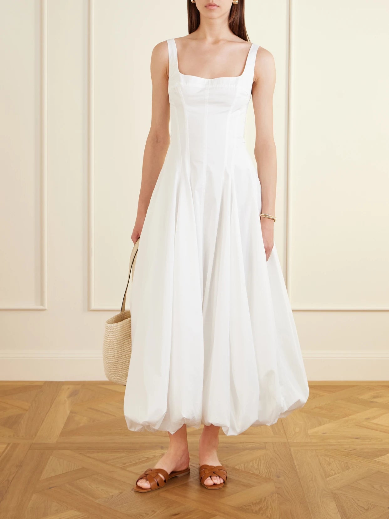 Image of Dresses. Product name - Hally Bubble Cotton-blend Midi Dress in White colour by brand - SIMKHAI