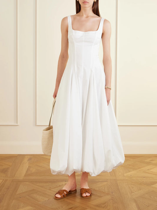 Image of Dresses. Product name - Hally Bubble Cotton-blend Midi Dress in White colour by brand - SIMKHAI