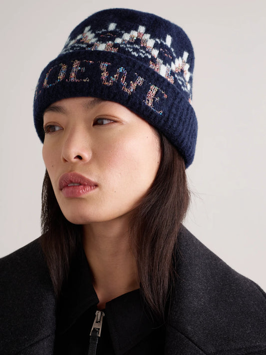 Image of Hats. Product name - Sequin-embellished Fair Isle Wool-blend Beanie in Navy colour by brand - LOEWE