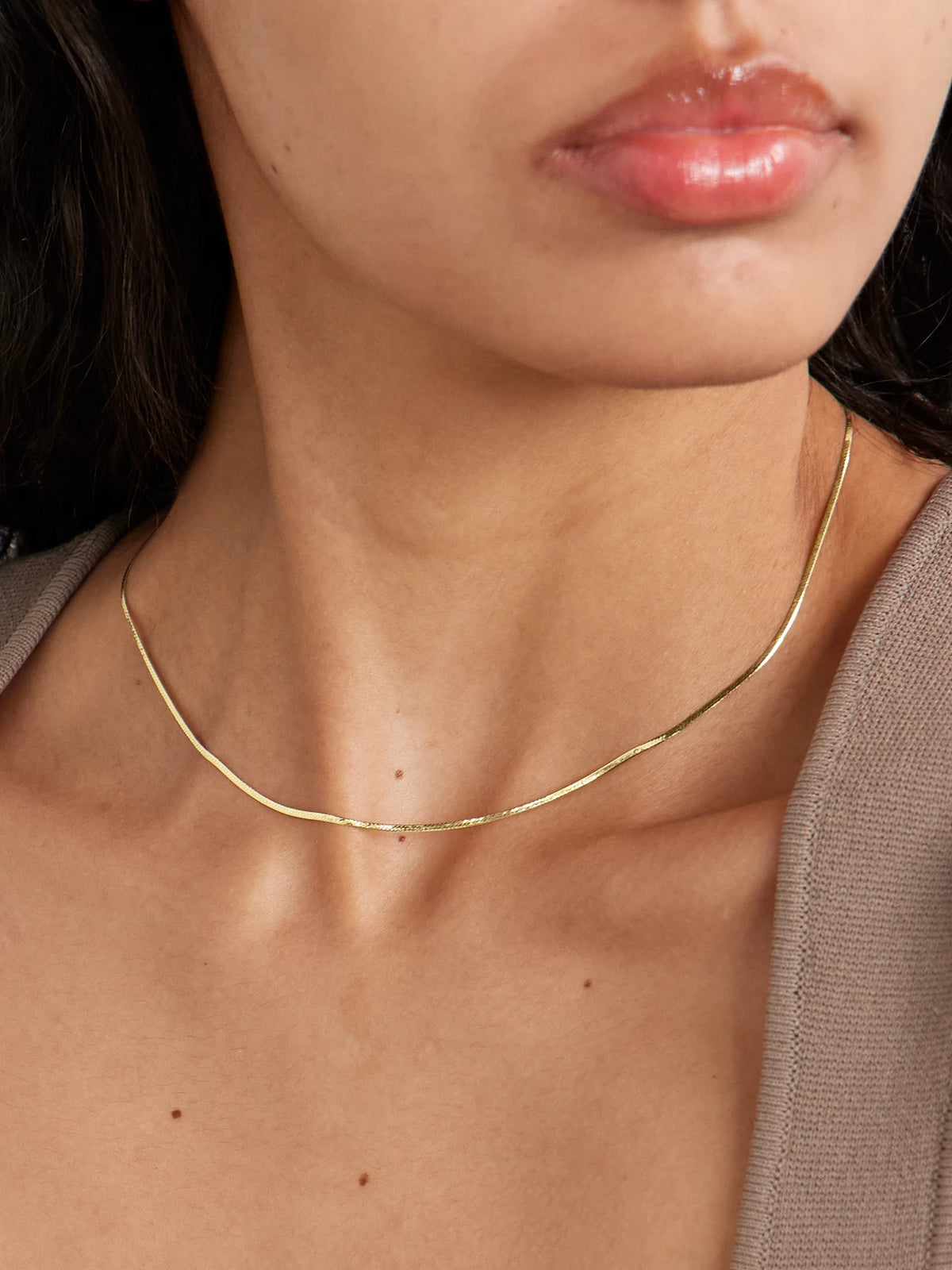 Image of Necklaces. Product name - Demi Herringbone Gold Necklace in Multi colour by brand - Loren Stewart