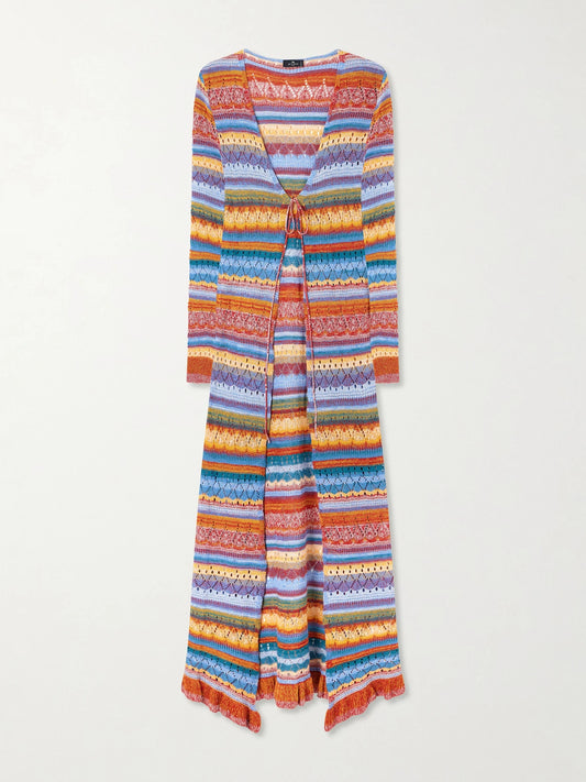 Striped Pointelle-knit Cotton Cardigan