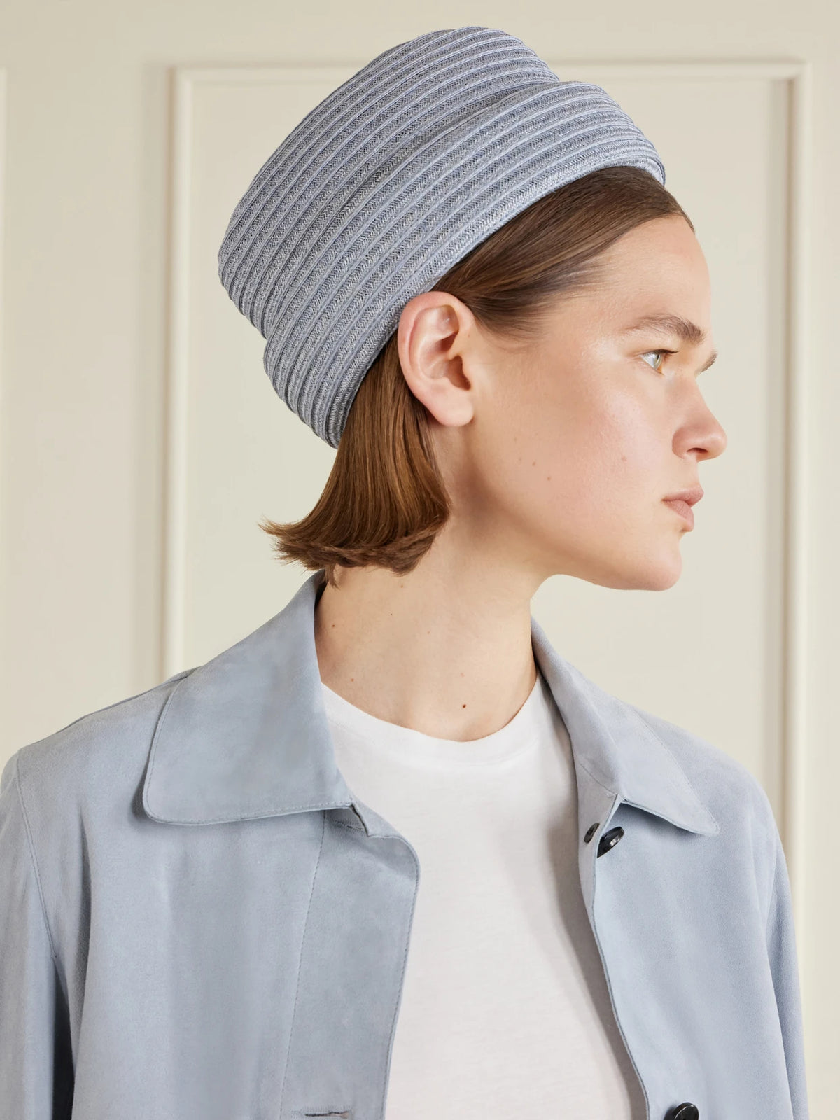 Image of Hats. Product name - Sharina Woven Straw Cap in Blue colour by brand - Gigi Burris