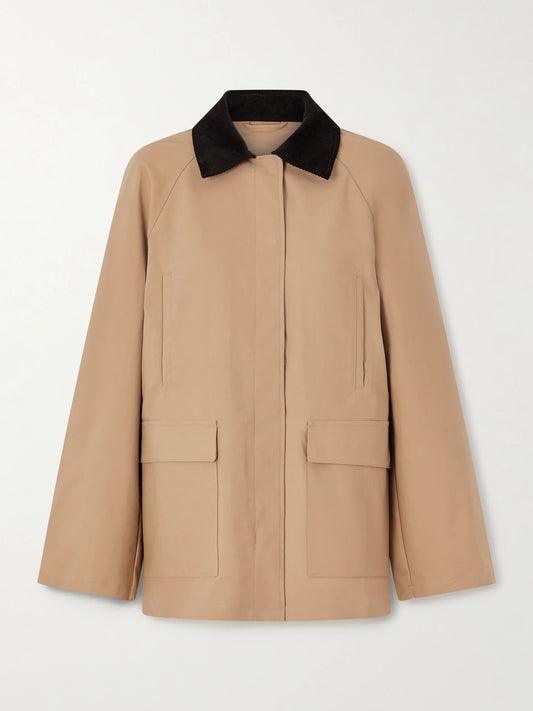 Image of Coats & Jackets. Product name - Summer Country Corduroy-trimmed Coated-canvas Jacket in Camel colour by brand - TOTEME