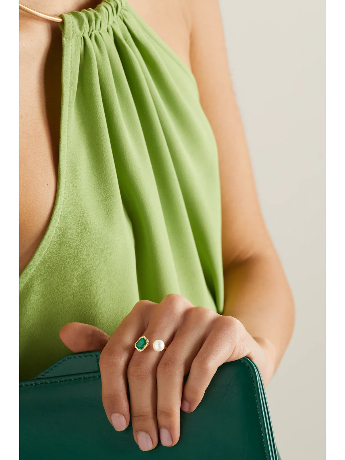 Image of Rings. Product name - 18-karat Gold, Diamond, Emerald And Pearl Ring in Multi colour by brand - SHAY