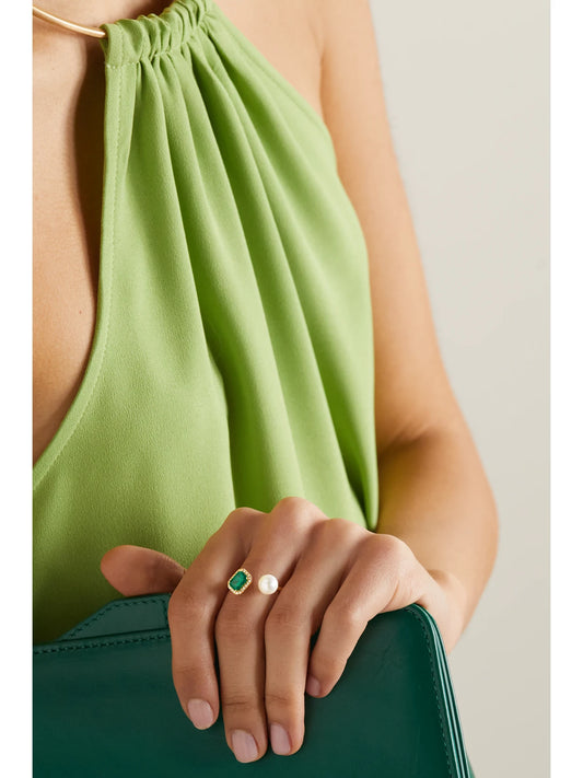 Image of Rings. Product name - 18-karat Gold, Diamond, Emerald And Pearl Ring in Multi colour by brand - SHAY