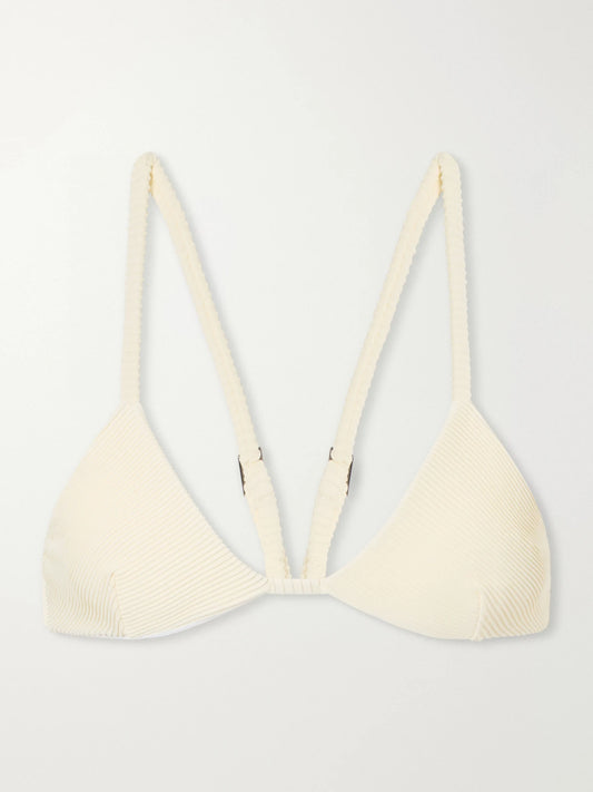 Image of Swimwear. Product name - Cora Ribbed Bikini Top in Cream colour by brand - Haight