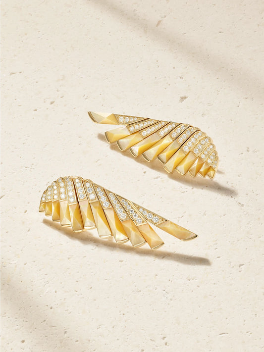 Wings Rising 18-karat Gold, Diamond And Mother-of-pearl Earrings