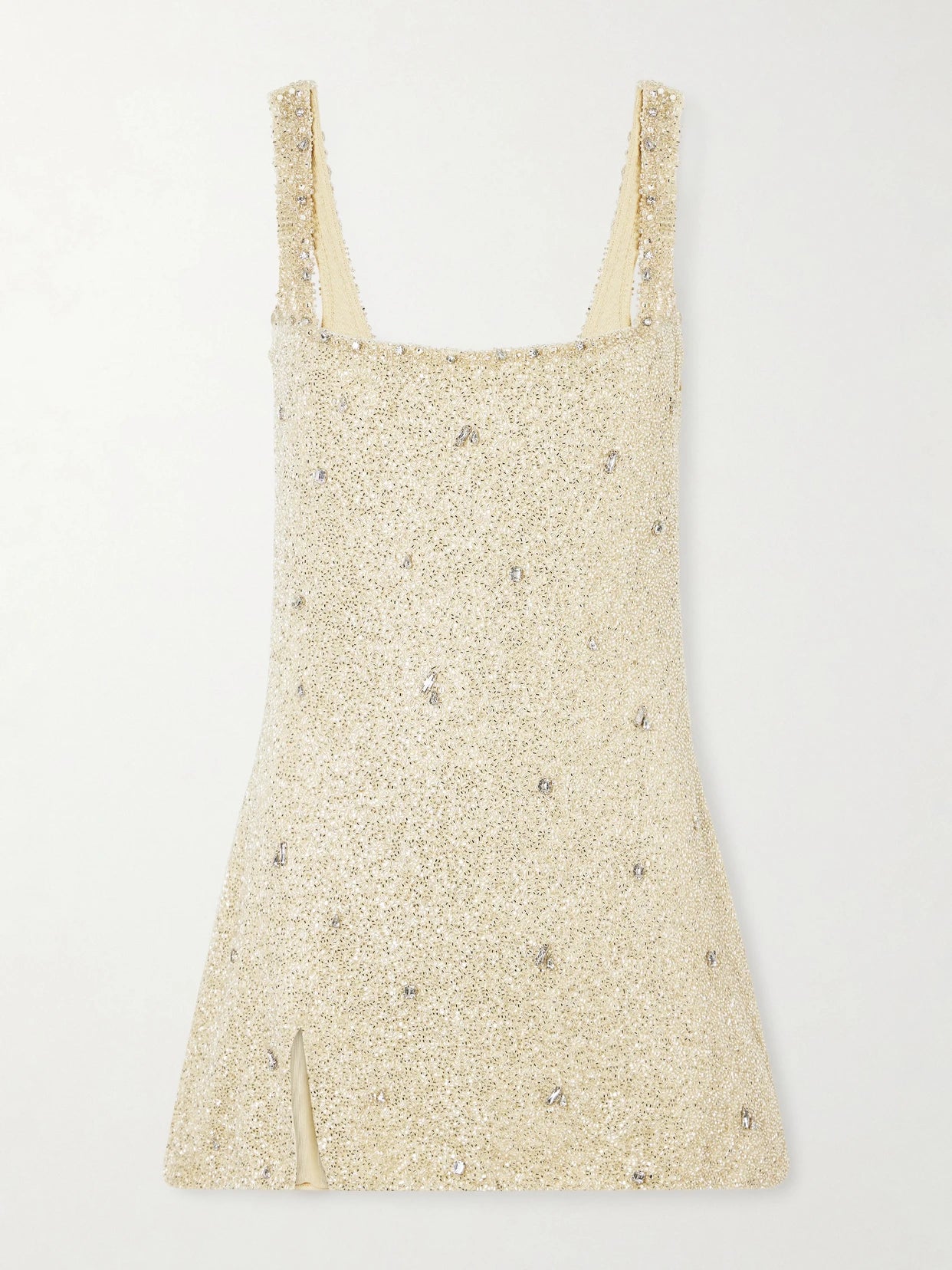 Image of Dresses. Product name - Pamela Crystal-embellished Beaded Tulle Mini Dress in Cream colour by brand - Clio Peppiatt