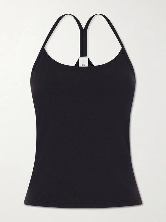 Image of a model wearing Tops. Product name - Nulu Racerback Tank in Black colour by brand - lululemon