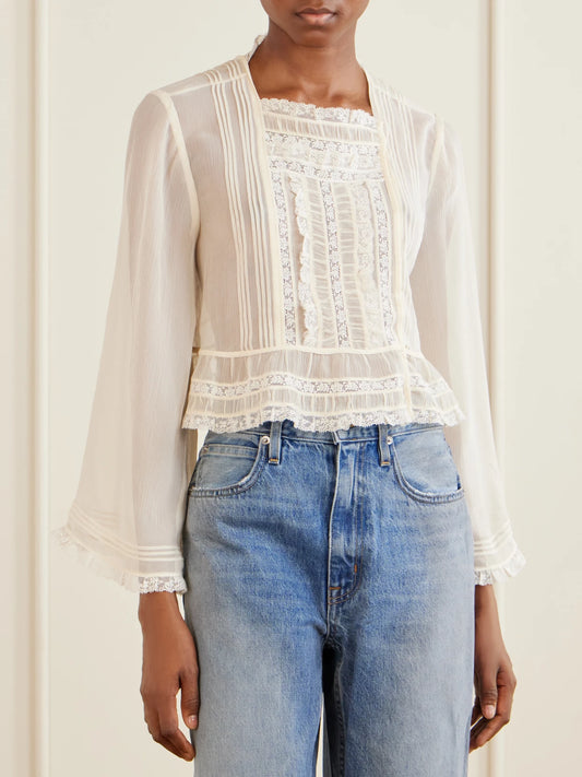 DÔEN Lace-trimmed Silk-chiffon Shirt