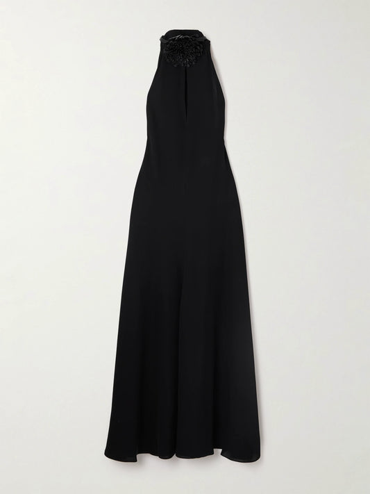 Image of Dresses. Product name - Cut-out Embellished Leather-trimmed Crepe Midi Dress in Black colour by brand - Alaïa
