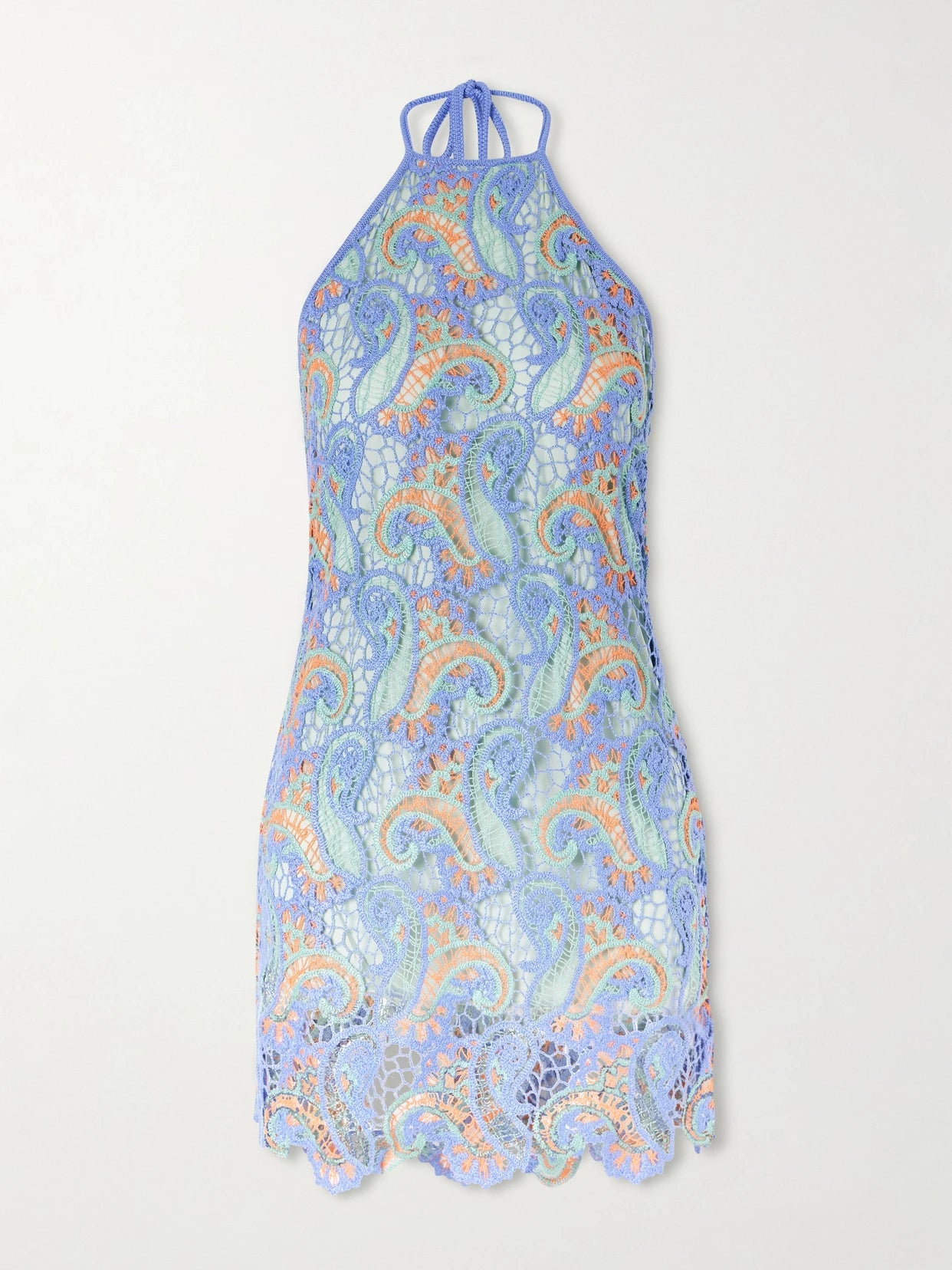 Image of Dresses. Product name - Crocheted Halterneck Mini Dress in Blue colour by brand - Etro