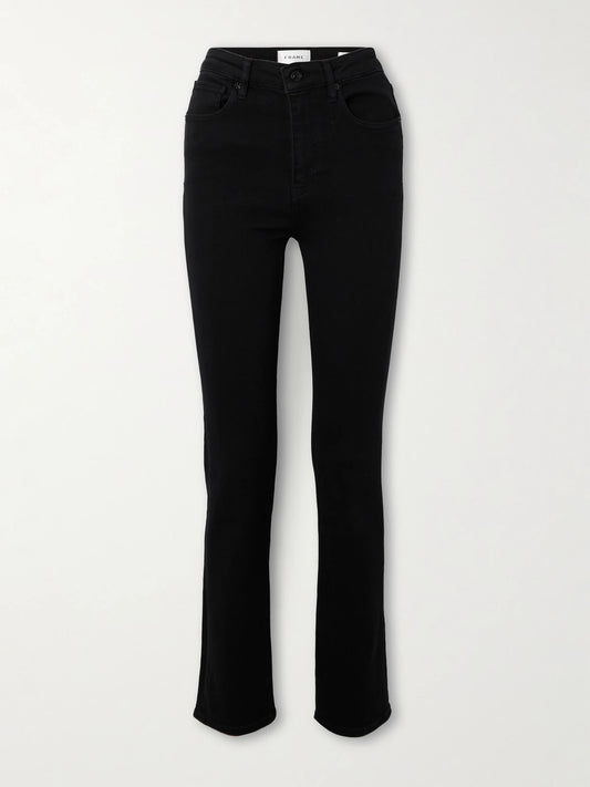Image of Jeans. Product name - Pencil Super Stretch Mid-rise Skinny Jeans in Black colour by brand - FRAME