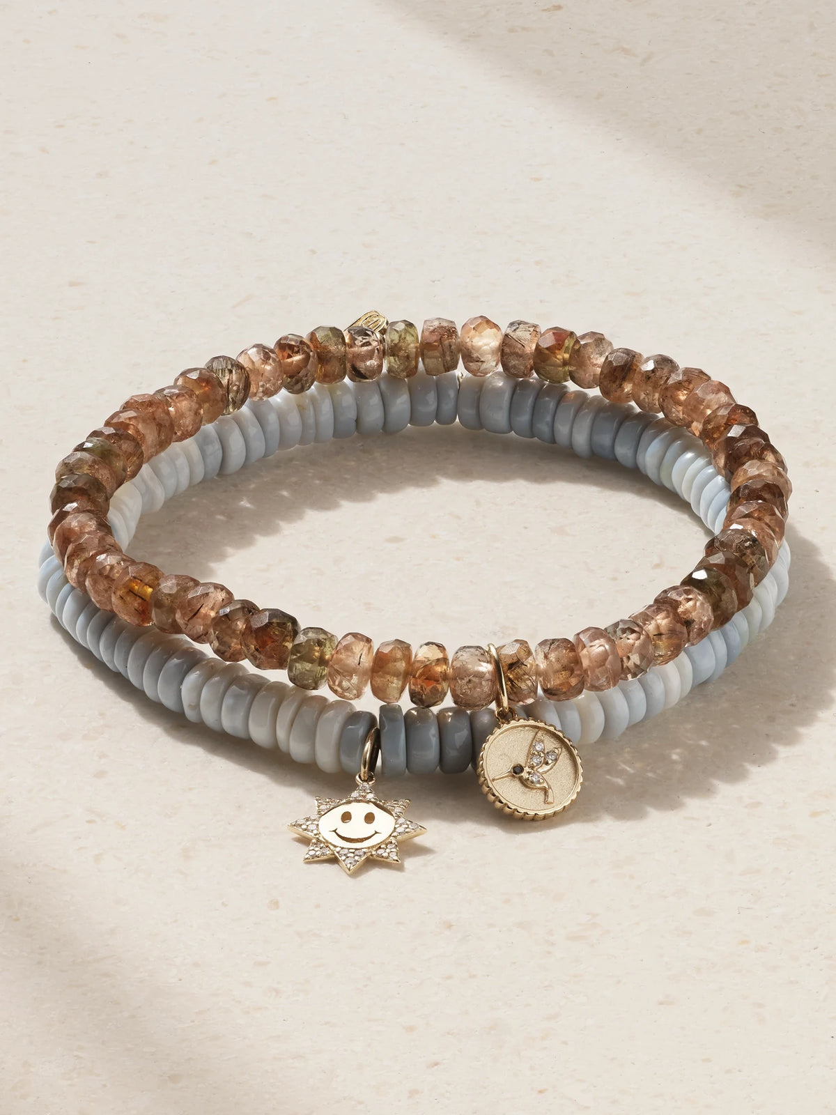 Small Happy Face Set Of Two 14-karat Gold, Opal And Andalusite Bracelets