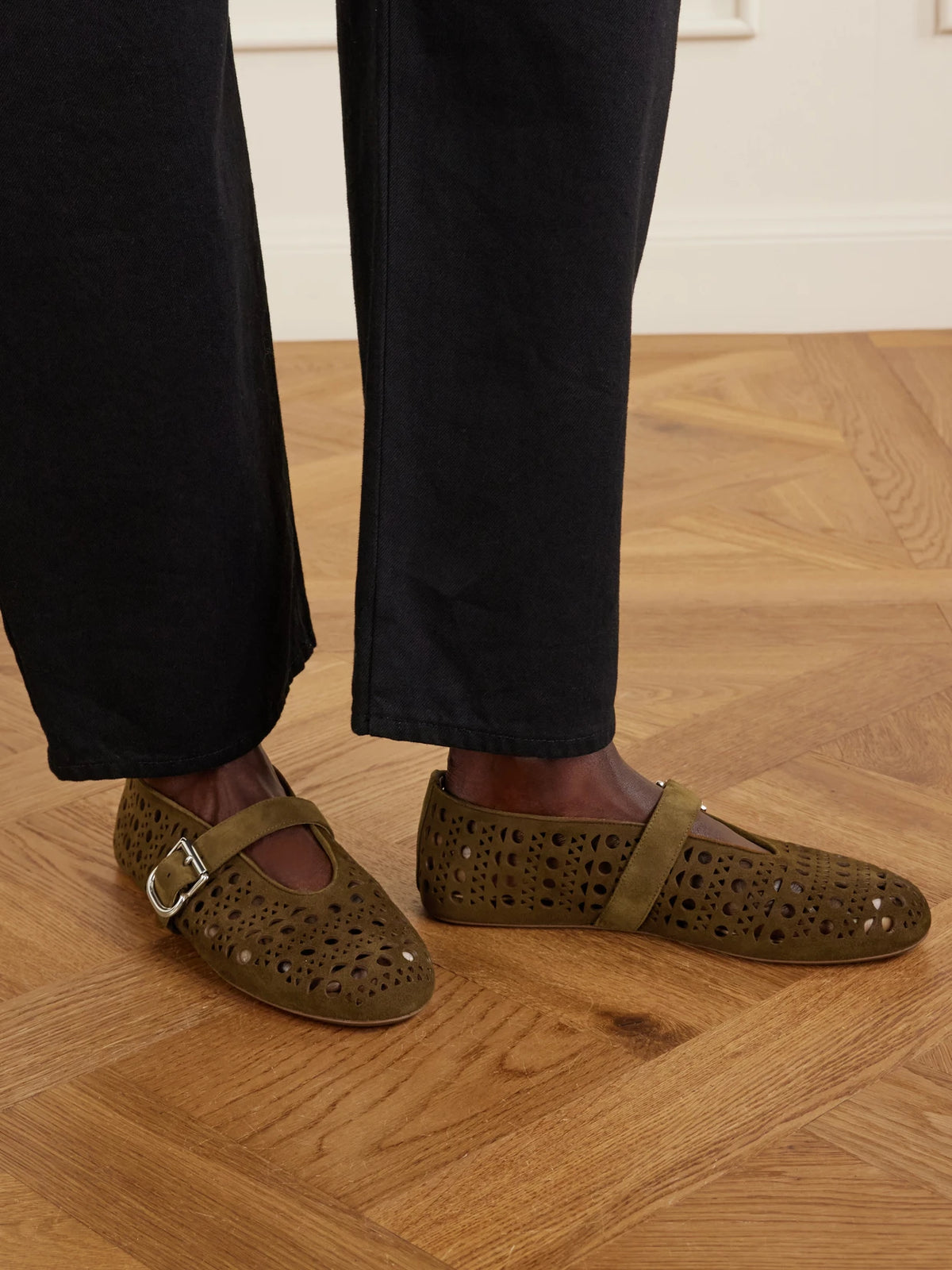 Laser-cut Suede Ballet Flats