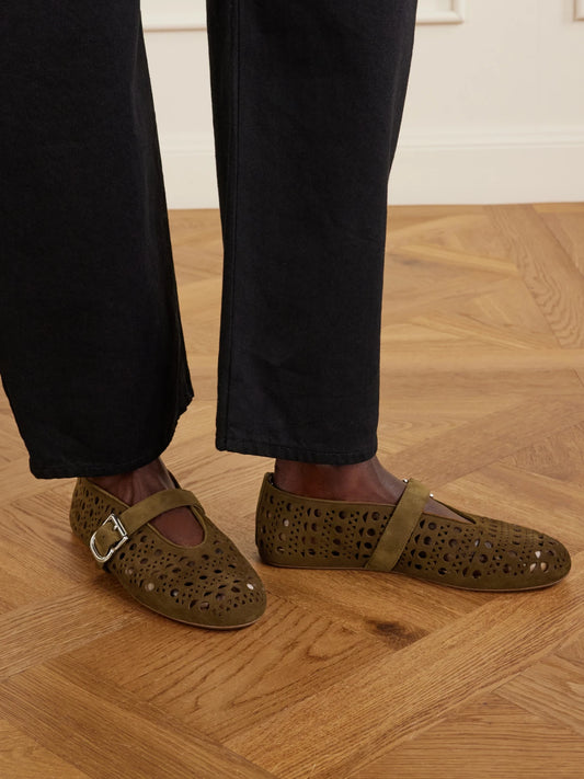 Laser-cut Suede Ballet Flats