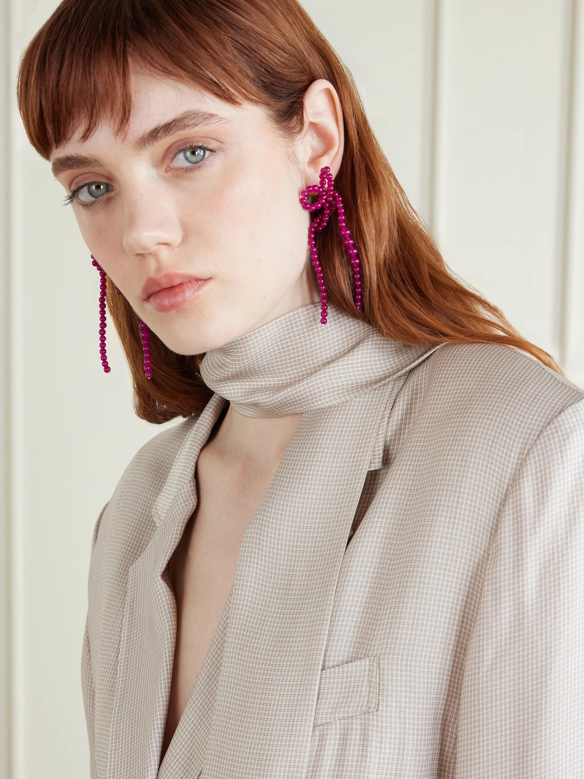 Image of Earrings. Product name - Chalcedony Bead Earrings in Pink colour by brand - Completedworks